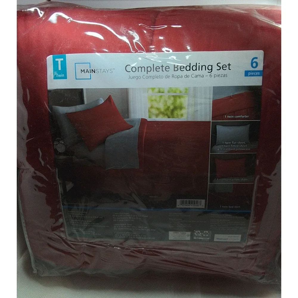Mainstays Twin 6 Piece‎ Complete Bedding Set Solid Red MS9736130739-05 New
